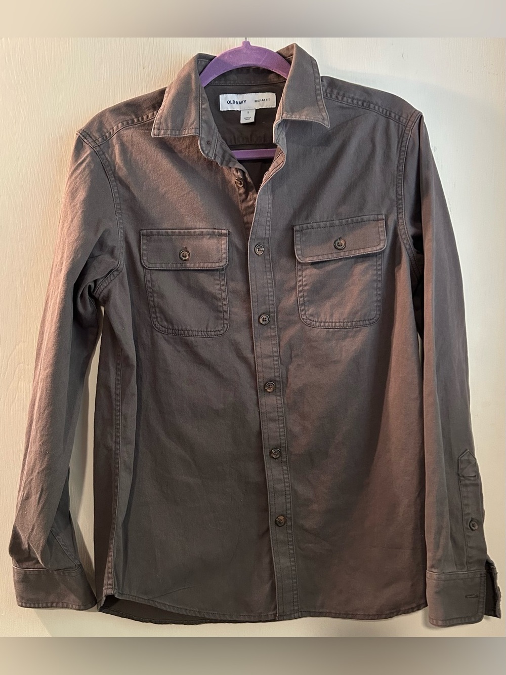 Old Navy Men's Brown-Gray Long-Sleeve Button-Down Utility Shirt Size S